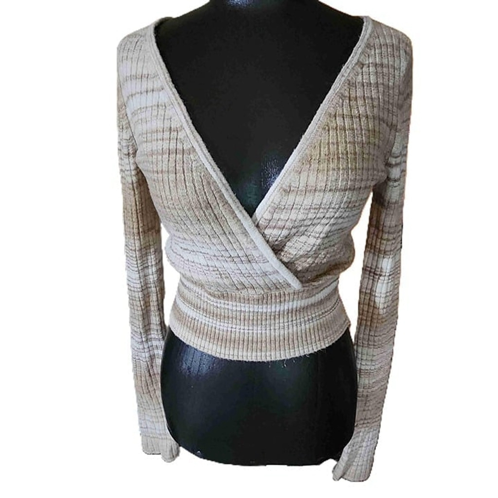 American Eagle Tan Striped Sweater Small HD4829 - Picture 2 of 7